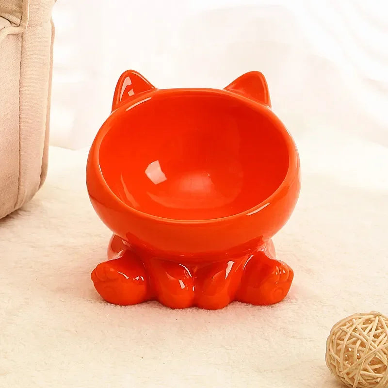 Elevated Ceramic Cat Bowl – Tilted Diagonal Design for Neck Support, Easy-Clean Pet Food & Water Dish