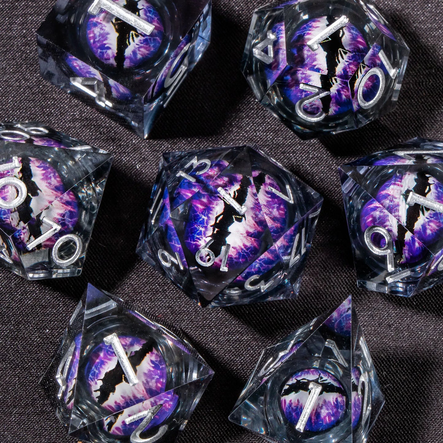 Liquid Core Resin RPG Dice Set — Sharp-Edged D20 D12 D10 D8 D6 D4 for Tabletop Gaming