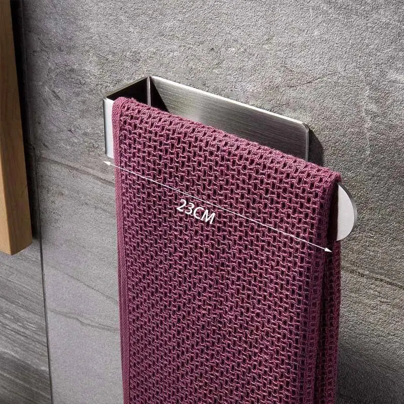 Self-Adhesive 304 Stainless Steel Towel Rack - Single Rod, 23cm / 37cm (9.1" / 14.6") Brushed Finish No-Drill Bathroom & Kitchen Towel Bar