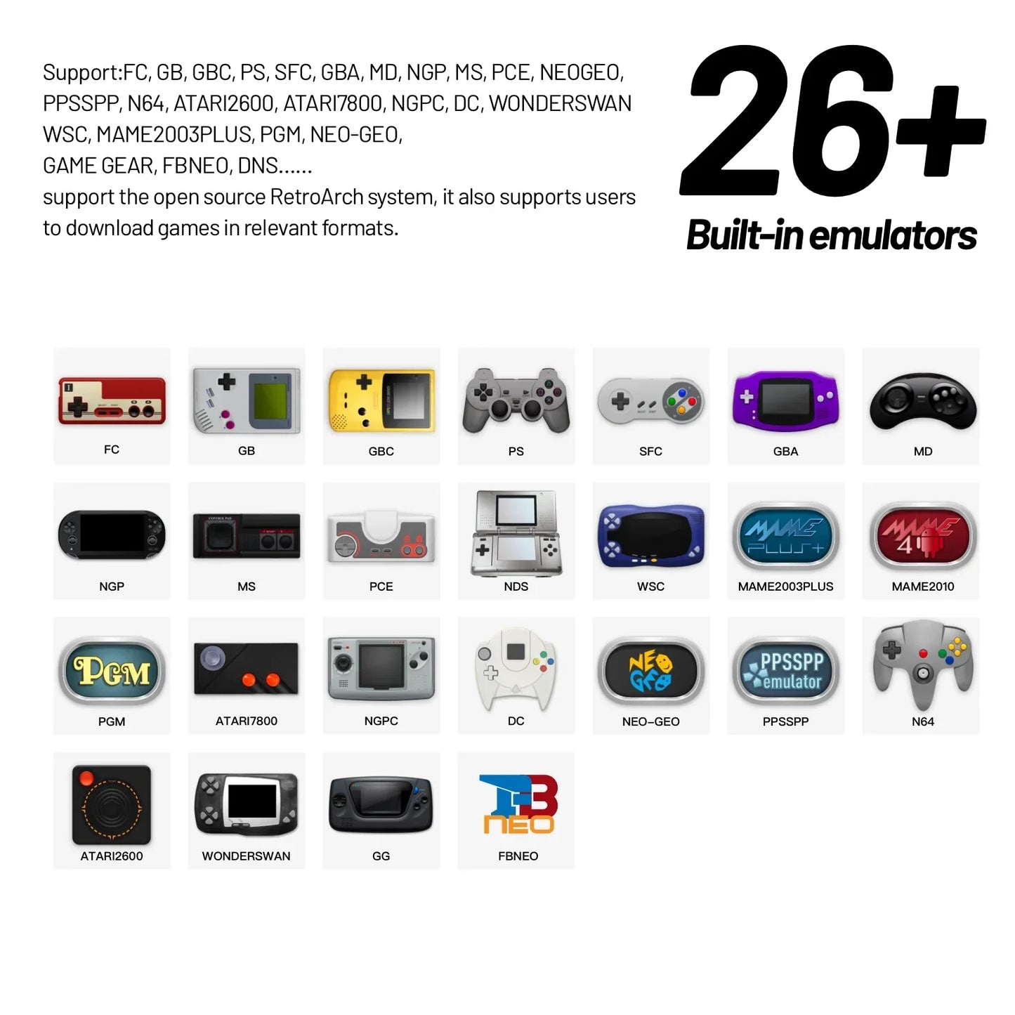 Smart Pro Handheld Retro Game Console 4.96-inch (12.6 cm) IPS — Linux, Dual Joysticks, RGB Mood Lights, 13,000+ Games, 5000mAh