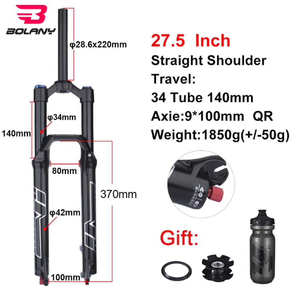 MTB Air Suspension Fork 27.5/29 Inch — 120/140 mm Travel, 34 mm Magnesium Alloy Straight Steerer