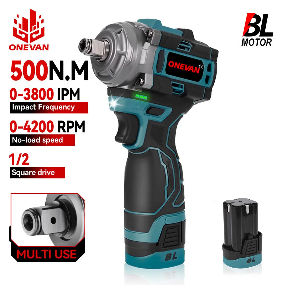 800W Brushless Cordless Impact Wrench 1/2-inch (12.7mm) Drive 16.8V Portable Electric Wrench 500 N·m