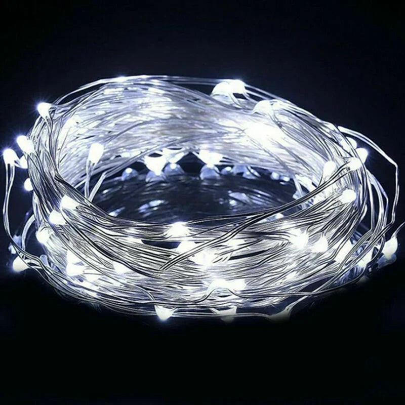 1-Pack Fairy LED Copper Wire String Lights — Battery Powered, 1/2/3/5/10M (3.3/6.6/9.8/16.4/32.8 ft) for Bedroom, Garden, Party and Wedding Decor