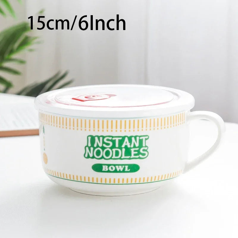 Ceramic Ramen Bowl with Lid Heat Resistant Microwave Safe Soup Bowl for Noodles Salad Rice 800ml (27 fl oz) / 1100ml (37 fl oz)