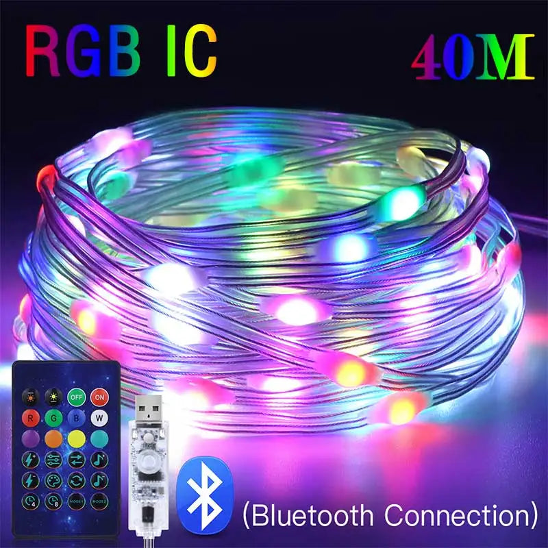 40 m (131 ft) RGBIC LED String Lights - Smart Bluetooth Music Outdoor Fairy & Festoon Lights, IP65 Waterproof, App & Voice Control