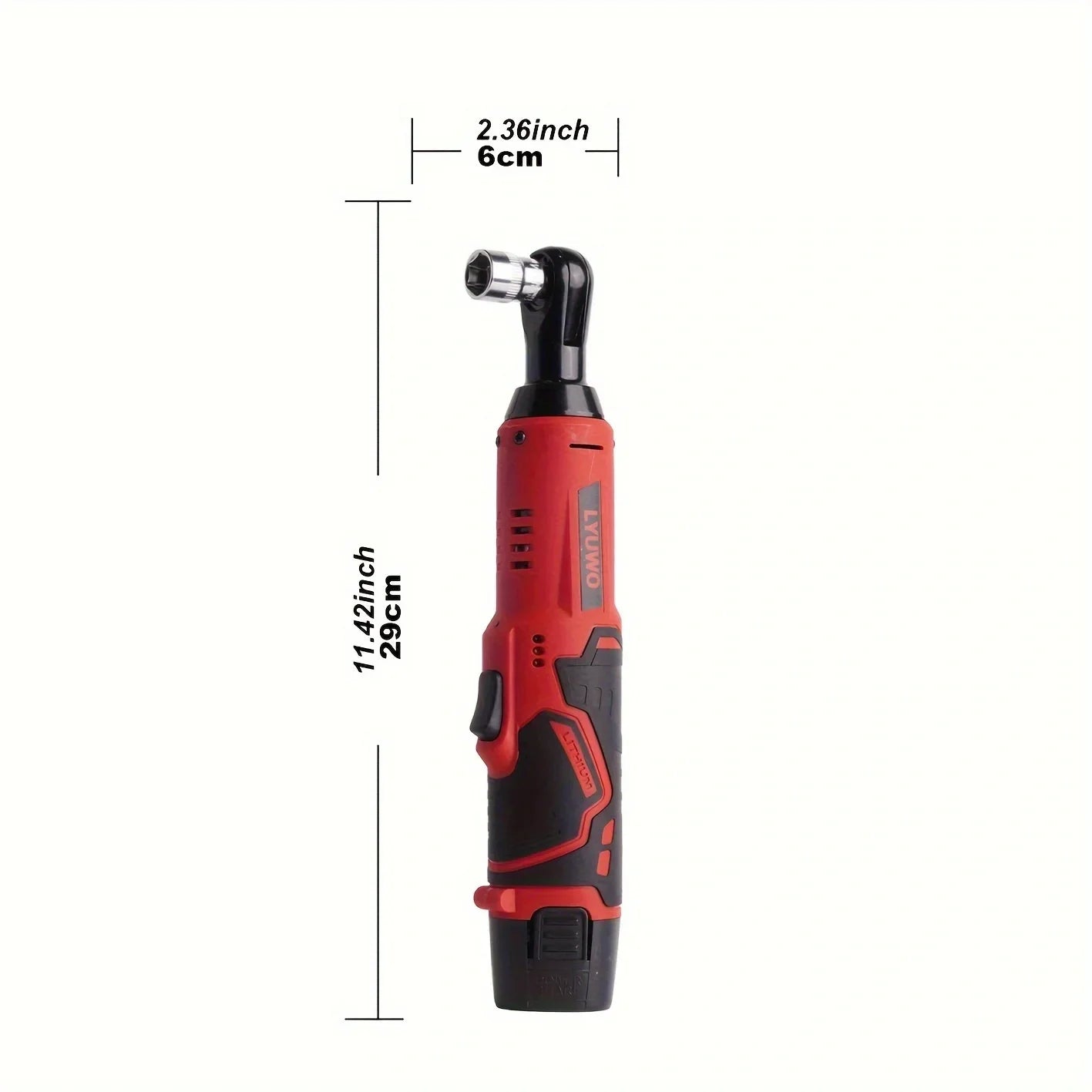 12V Cordless Right Angle Electric Wrench 45 Nm 3/8 in (9.5 mm) Ratchet Car Maintenance Tool with 4 Sockets