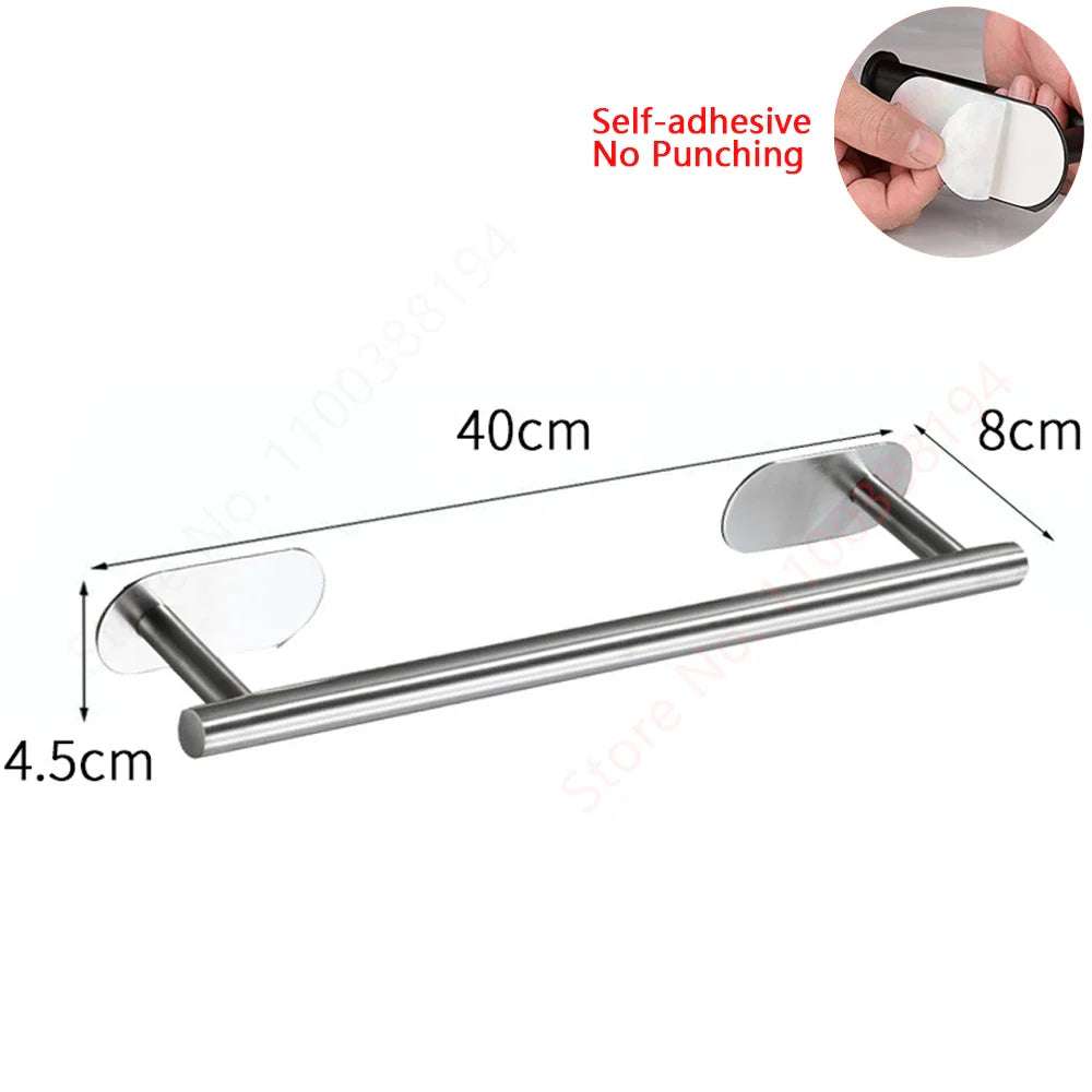 Self-Adhesive Stainless Steel Toilet Paper Holder — No-Drill Wall Mount Tissue & Towel Dispenser (Holds up to 30 cm / 11.8 in)