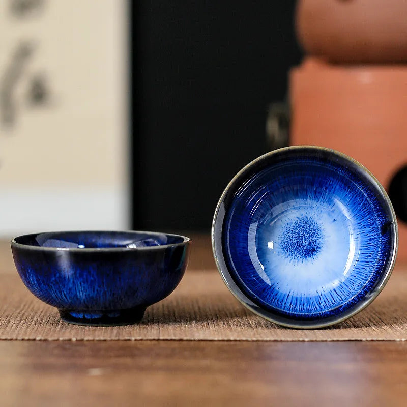 45ml (1.5 fl oz) Ceramic Tasting Teacup – Satin Blue Jianzhan Master Cup for Gongfu Tea