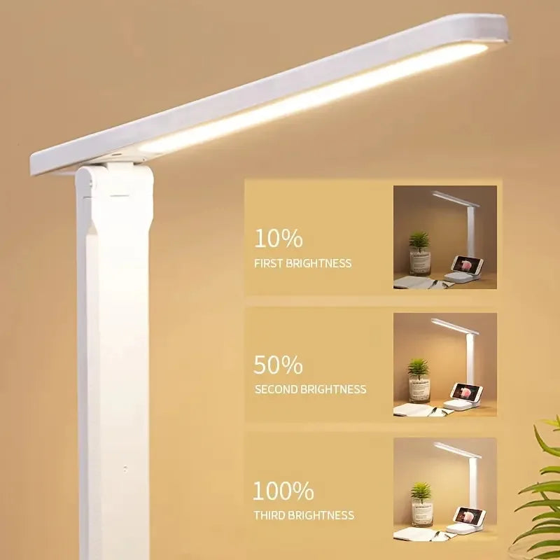 Foldable LED Desk Lamp – Stepless Dimmable Touch Table Lamp, 3 Color Modes, Eye Protection USB Rechargeable Bedside Reading Light