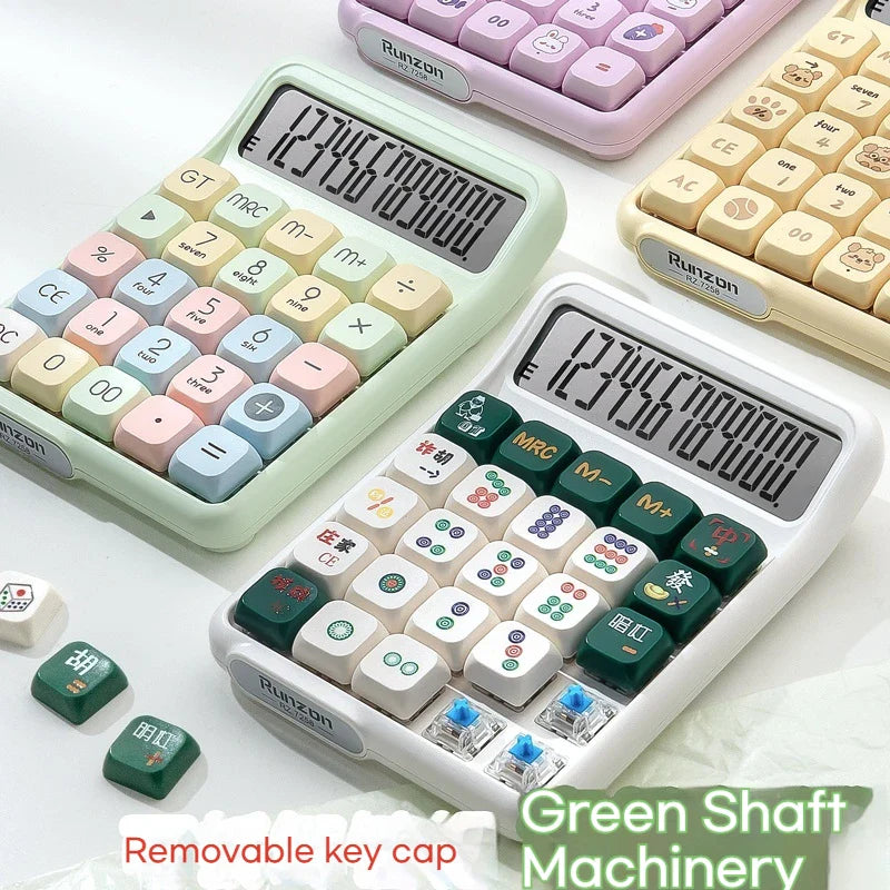 Cute 12-Digit Multifunctional Electronic Calculator with Mechanical Buttons, Battery-Powered for Home Office School Accounting