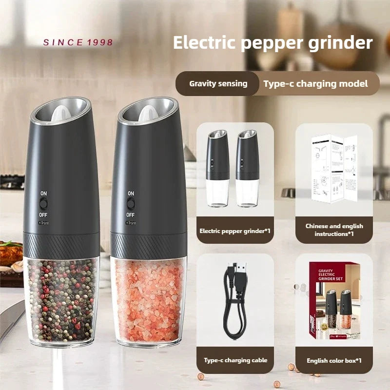USB Rechargeable Electric Salt and Pepper Grinder – Adjustable Coarseness Electric Spice Mill for Kitchen