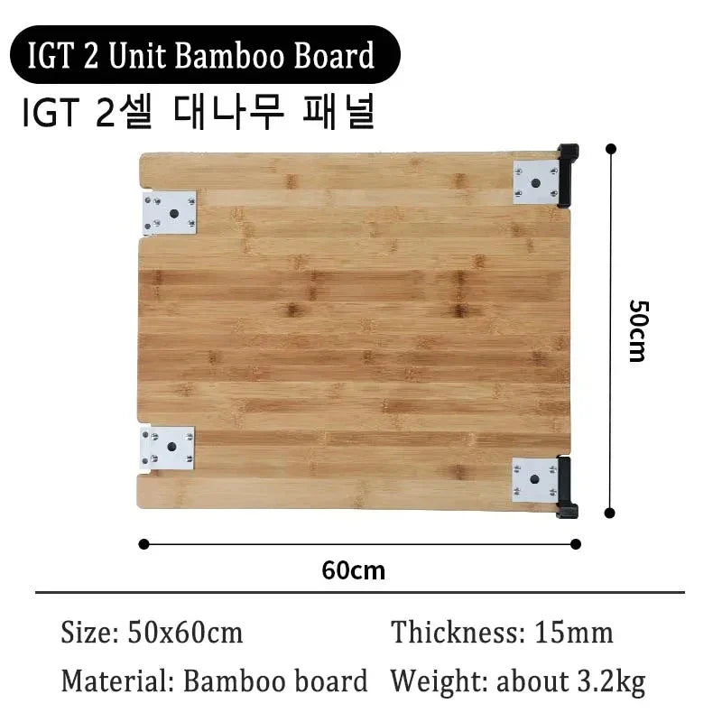 IGT Camping Table Bamboo Corner Board — Right/Left 2/3 Unit Outdoor Kitchen Accessory