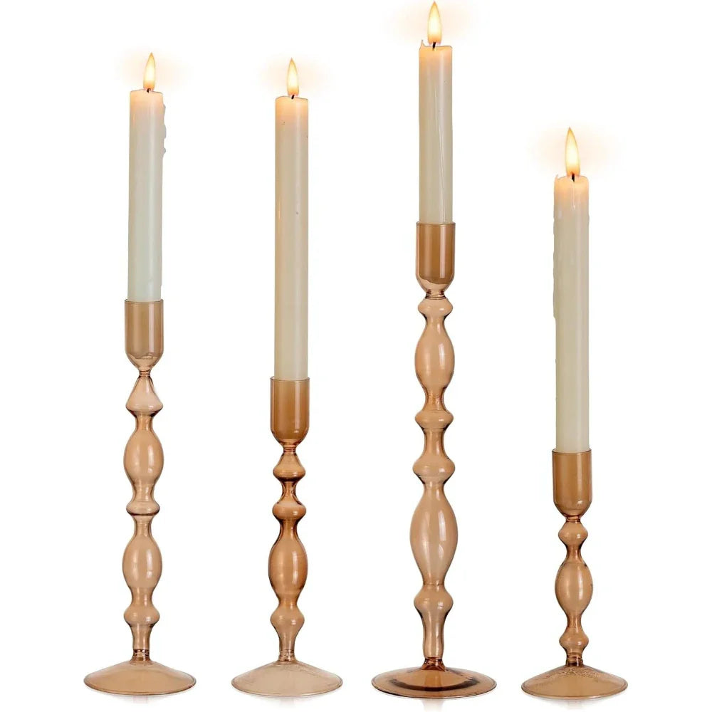 3-Piece Glass Taper Candle Holders and Flower Vases for Wedding Table Centerpiece
