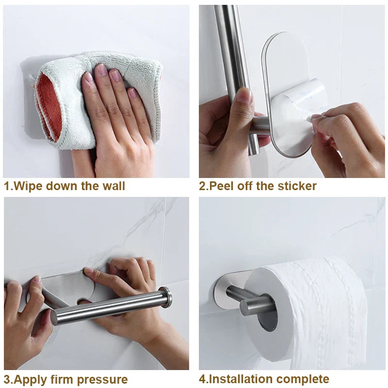 Stainless Steel No-Drill Self-Adhesive Wall-Mount Paper Towel & Toilet Roll Holder