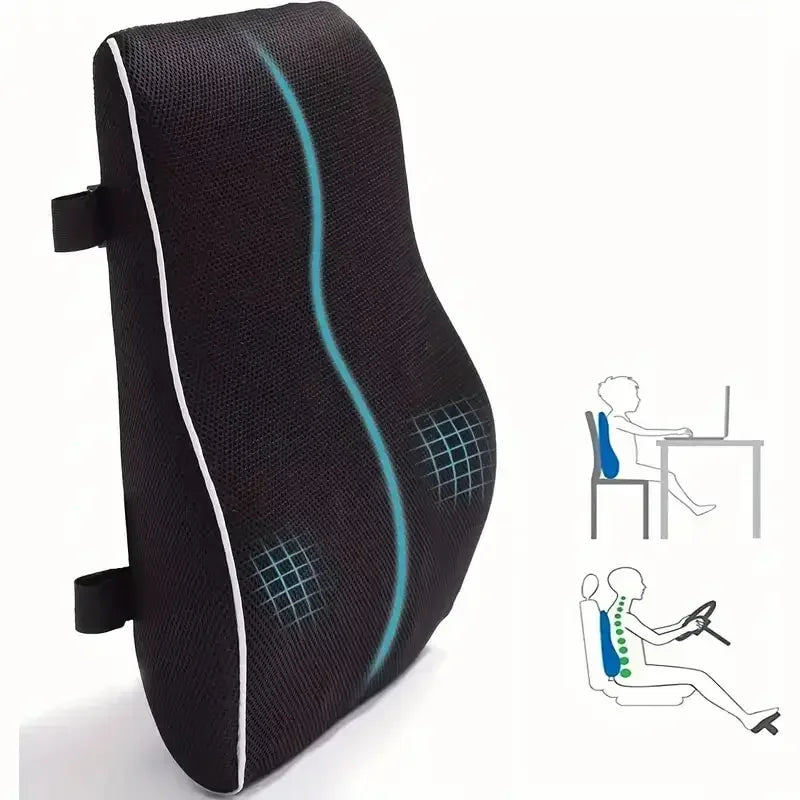 Ergonomic Memory Foam Lumbar Support Pillow — Car & Office Waist Cushion for Back Pain Relief