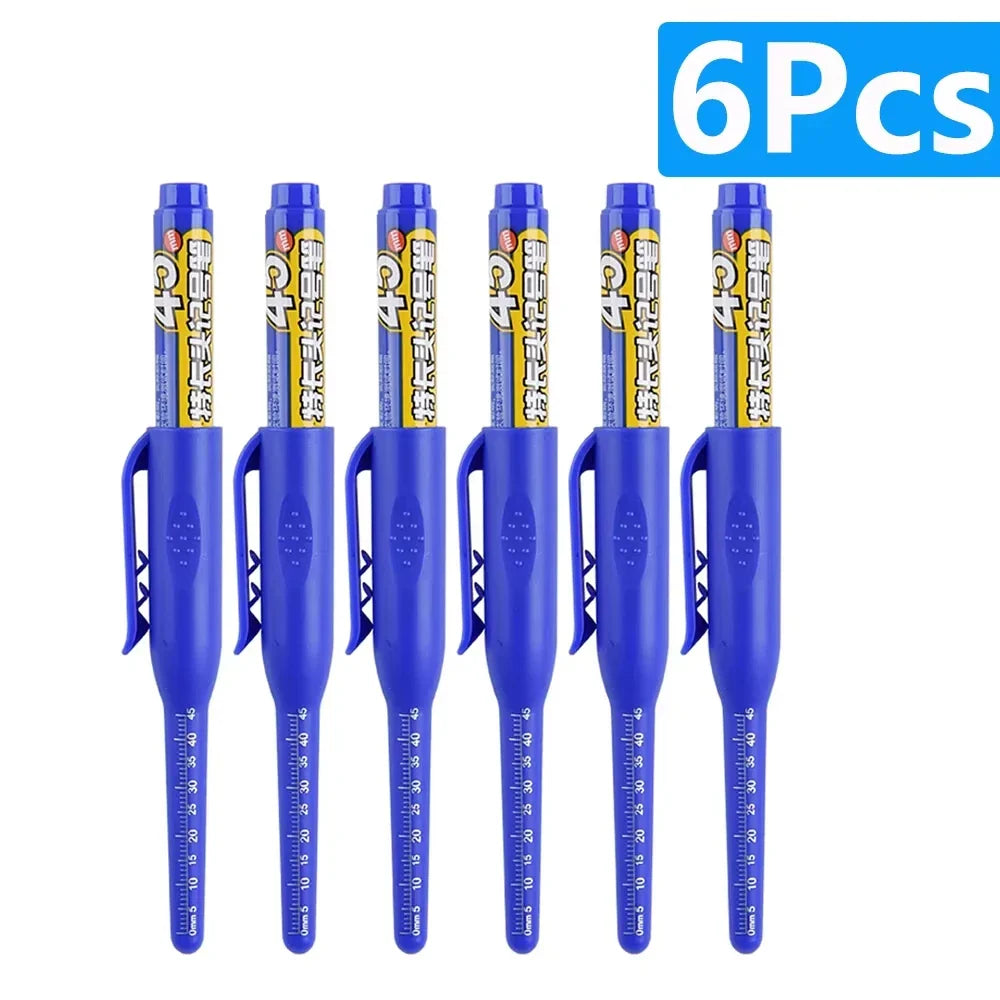 Waterproof Carpenter & Tile Marker Pen 45mm Long Nib — Deep-Hole Woodworking Marker, Black Blue Red (1–6 Pack)