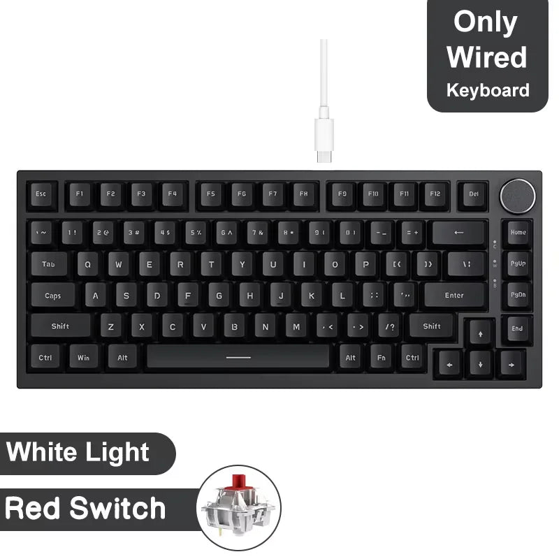75% Hot-Swappable Mechanical Keyboard — Bluetooth 5.1, 2.4G Wireless & Wired USB-C, PBT Keycaps, RGB, Gasket Mount, Metal Volume Knob