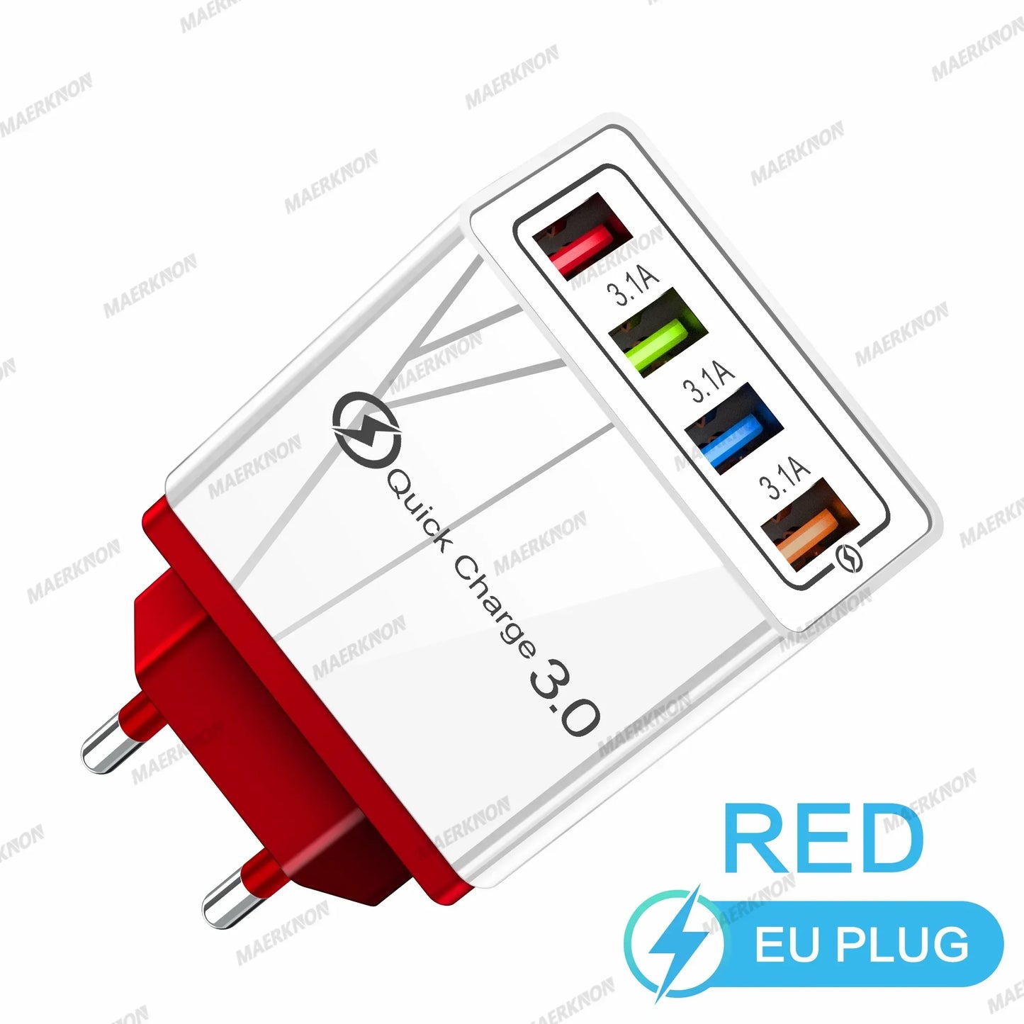 4-Port USB-A Wall Charger QC 3.0 3.1A Fast Travel Charger, 45W Total, US/EU Plug