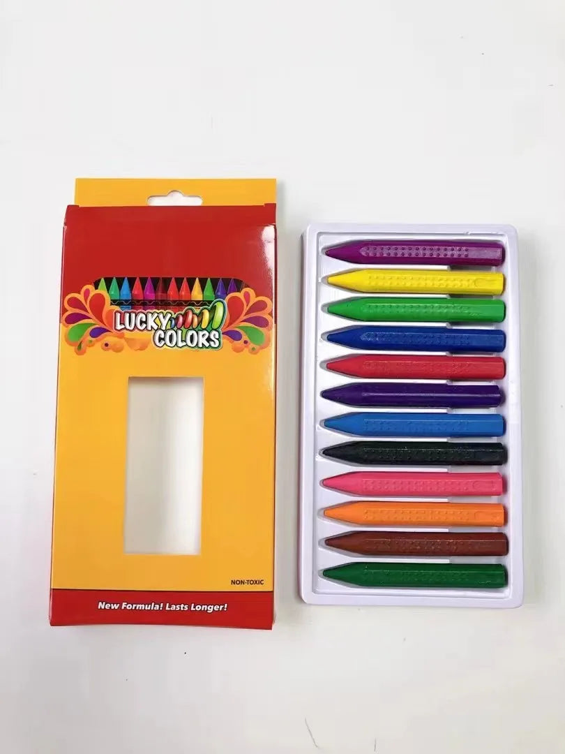 12-Color Washable Non-Toxic Wax Crayons — Jumbo Drop-Shaped Easy-Grip Crayon Sticks for Kids Art Supplies
