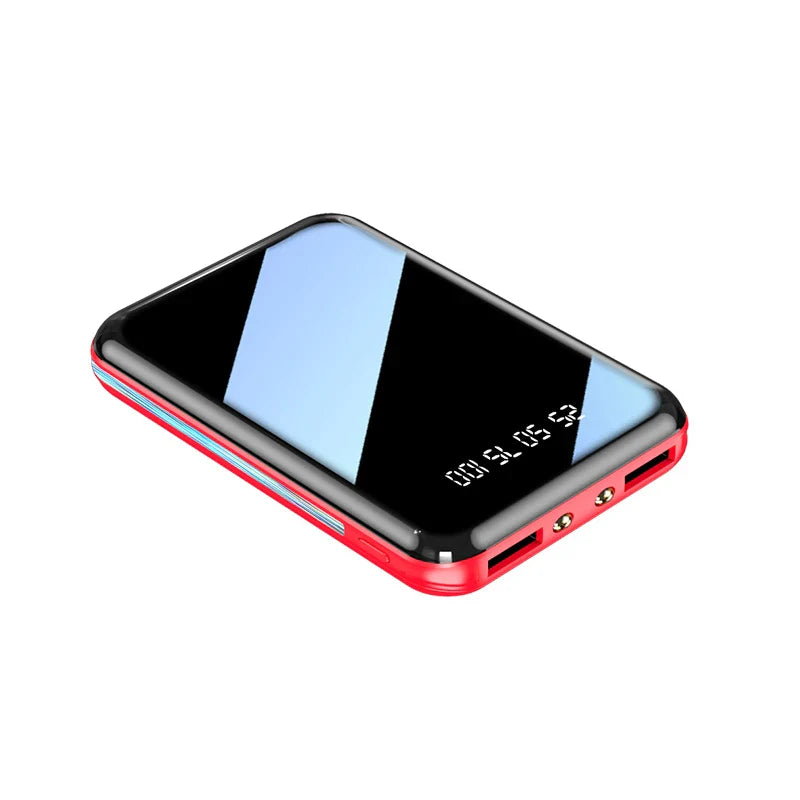 20000mAh Portable Power Bank with LED Mirror Screen, Built-In Cables & Dual USB — External Charger for Smartphones