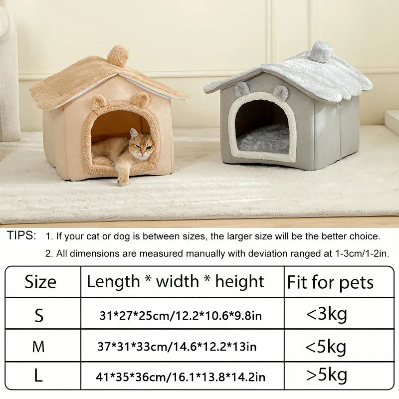 Foldable Removable Washable Pet House - Cozy Cave Bed for Extra Small Dogs, Small to Medium Cats