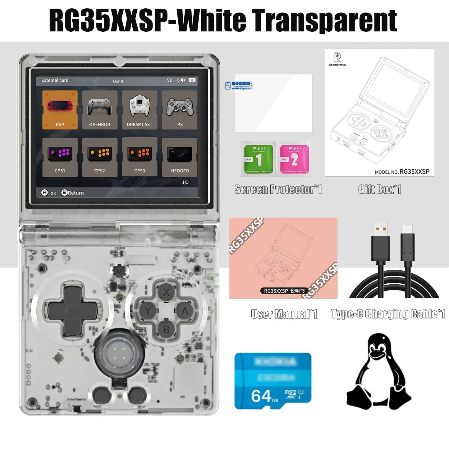 Retro Handheld Game Console - 3.5-inch (8.9 cm) IPS Screen, 3300mAh Battery, HDMI TV Out, Bluetooth 4.2, 5500+ Games