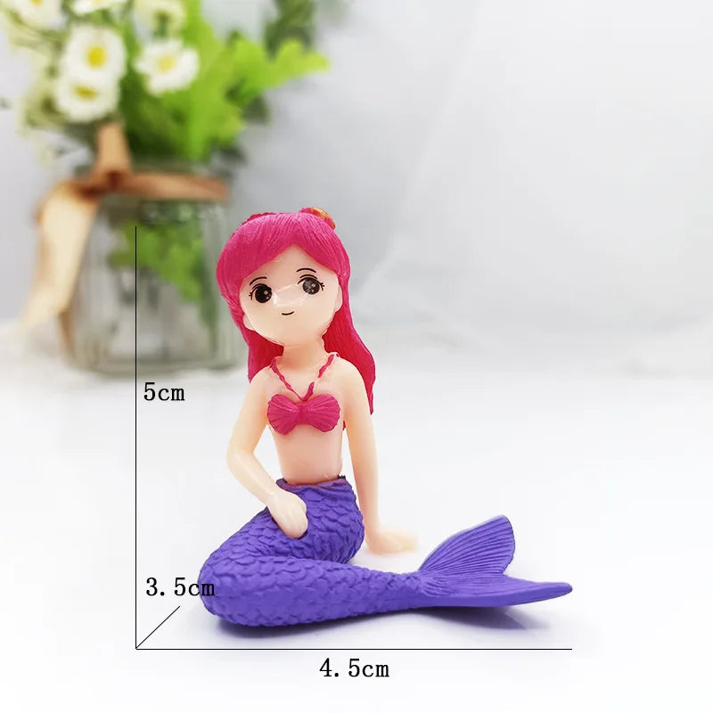 Little Mermaid Resin Figurine - Mini Aquarium Ornament, Cake Topper & Desk Decor