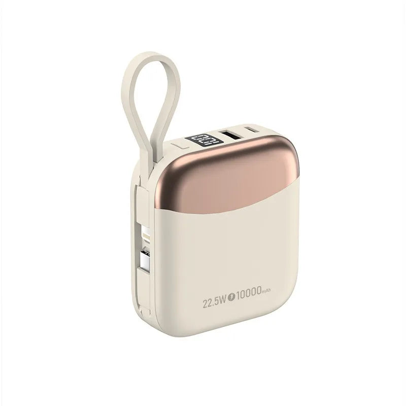 10000mAh 65W Portable Power Bank with Built-in Cables – Fast Charging USB-C External Battery