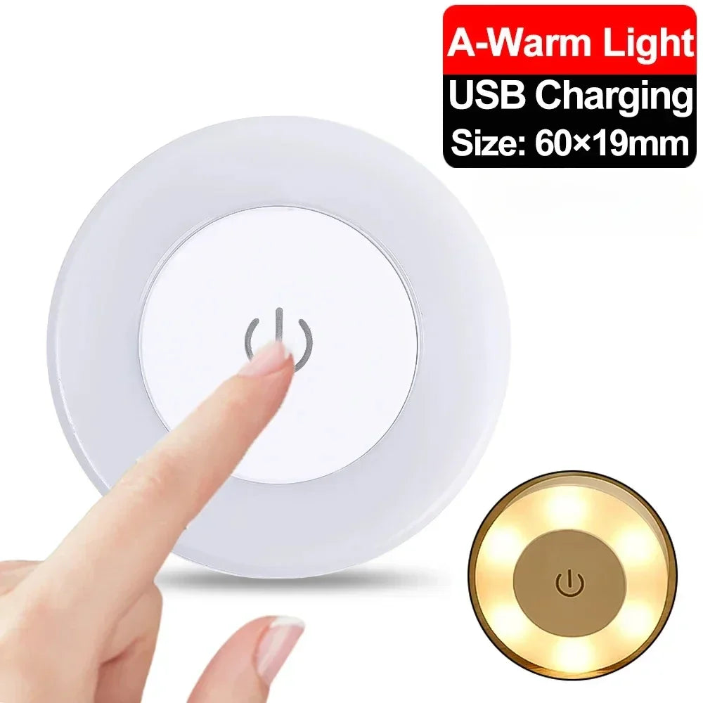 Portable USB Rechargeable LED Night Light - Touch Round Table Lamp for Bedroom, Kids Room & Living Room