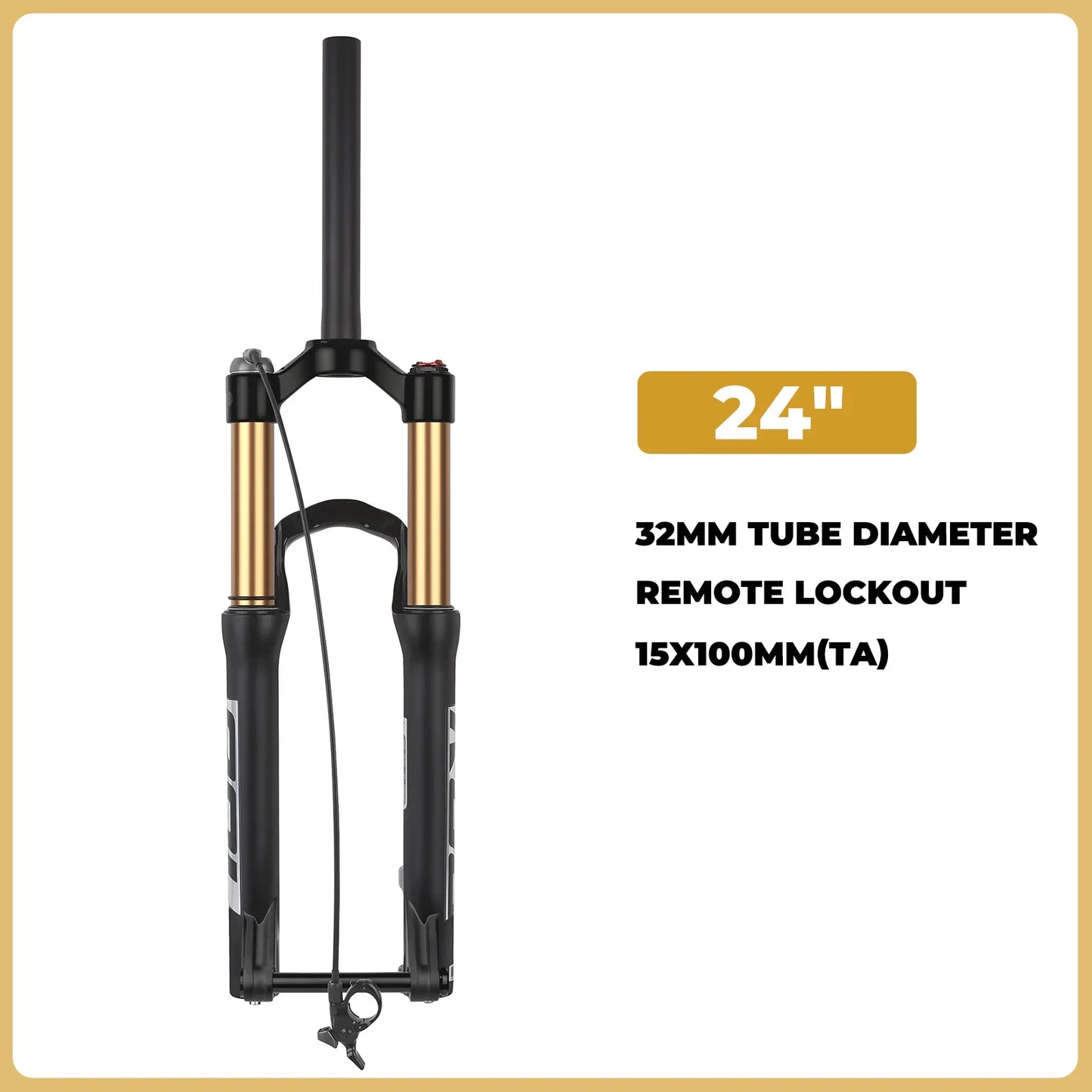 Air & Oil Suspension Fork for 20-inch / 24-inch Bikes, Alloy Upper & Magnesium Lower, Remote Lockout, 100–135 mm (3.9–5.3 in) Travel