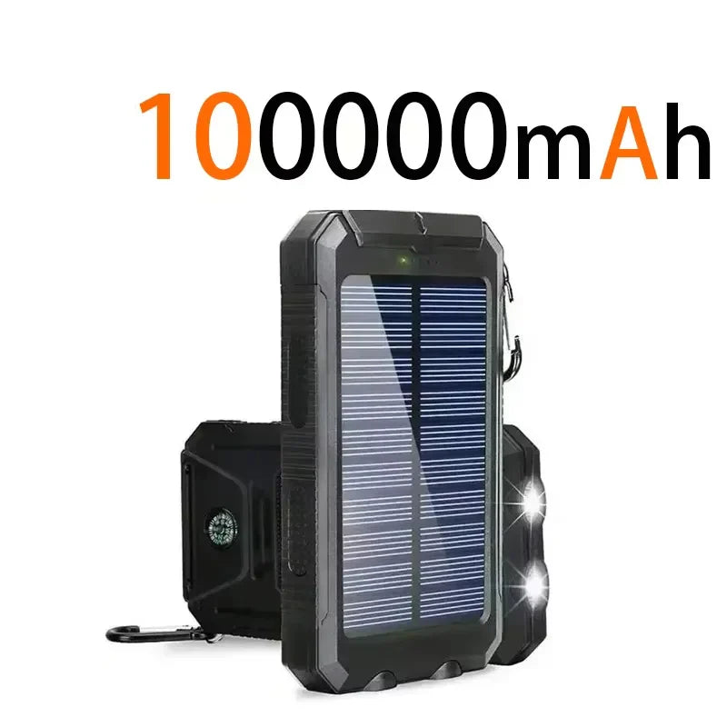 200000mAh Waterproof Solar Power Bank 20W Dual USB Portable Charger with LED Display & Flashlight for Camping