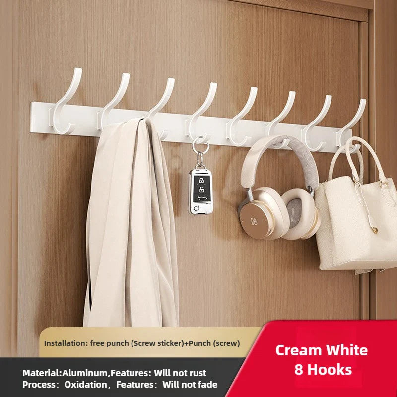 6-Peg Folding Wall Hooks – Aluminum Nail-Mount Towel & Coat Rack, Black/White