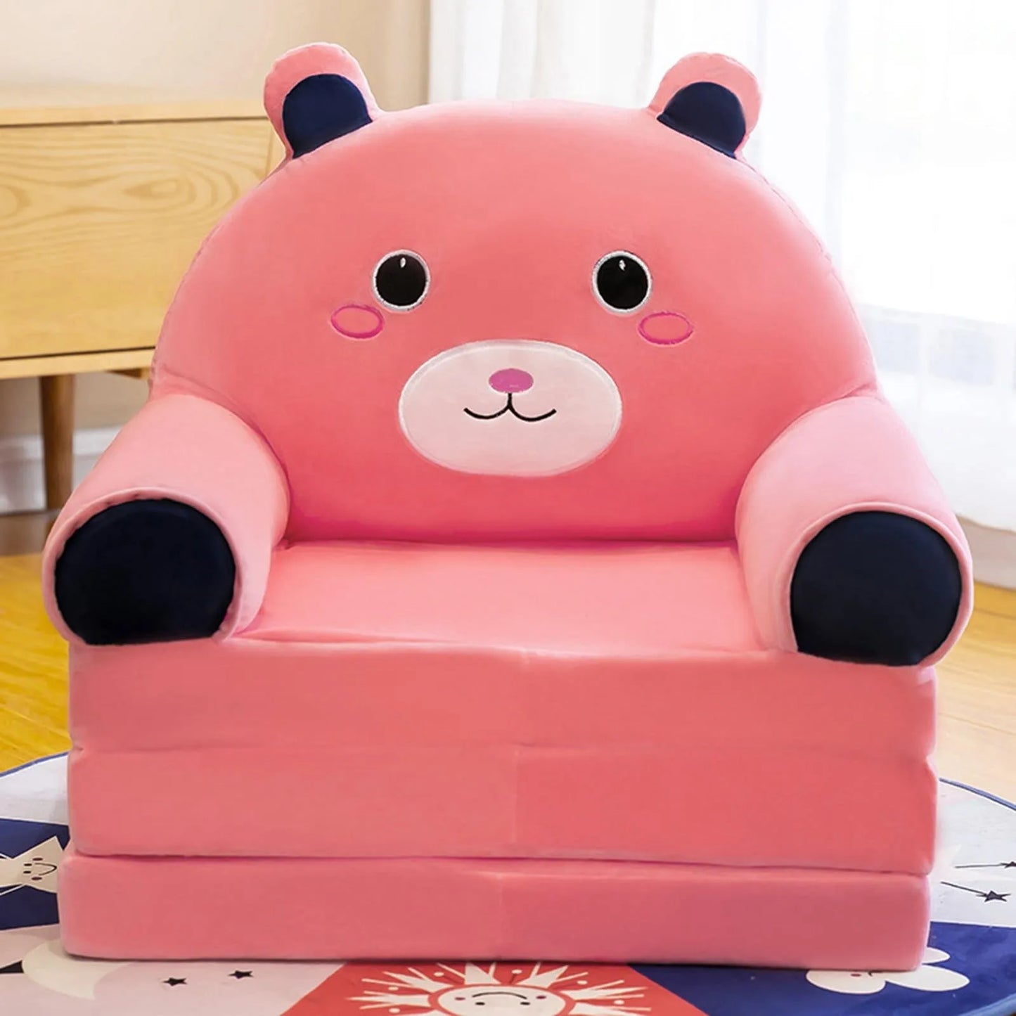 Plush Foldable Kids Sofa Bed 2-in-1 Cartoon Armchair with Removable Washable Cover