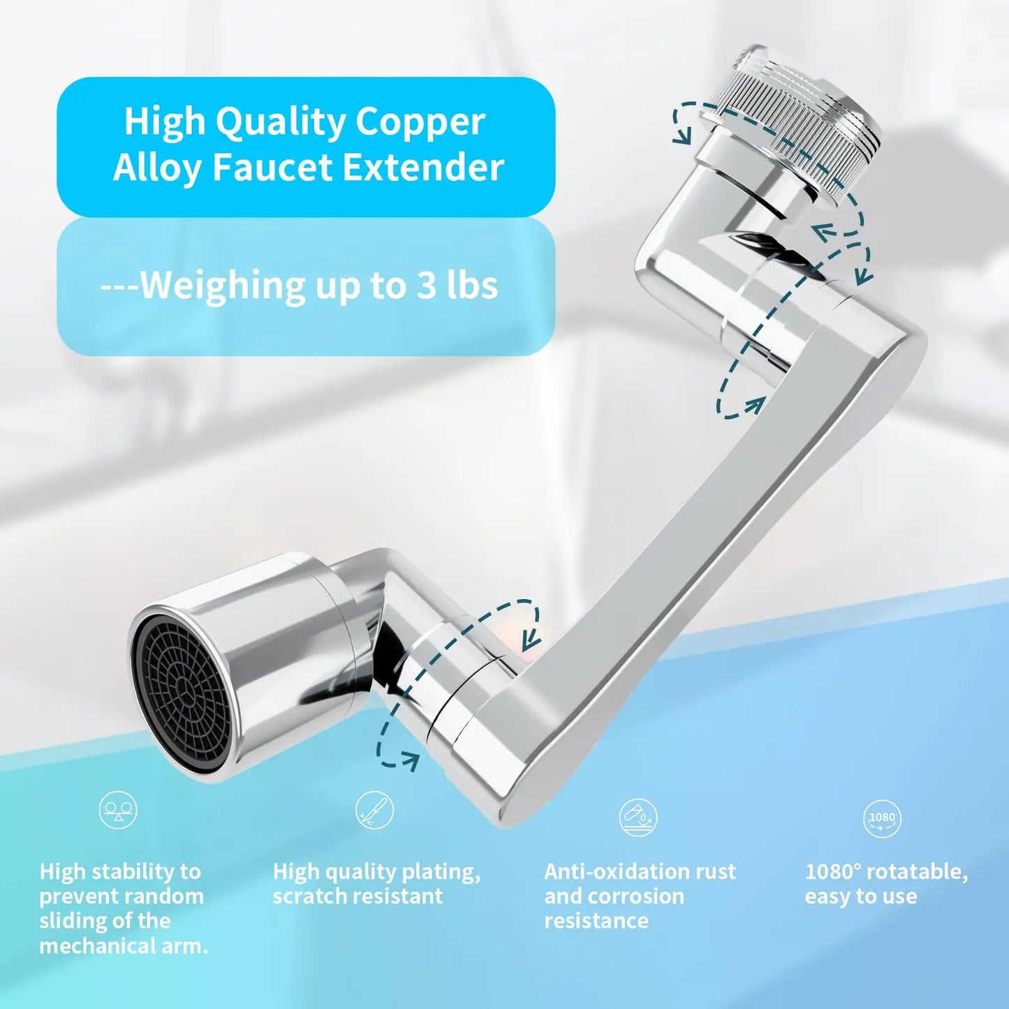 1080° Universal Rotating Faucet Extender – Dual-Mode Swivel Aerator for Kitchen & Bathroom