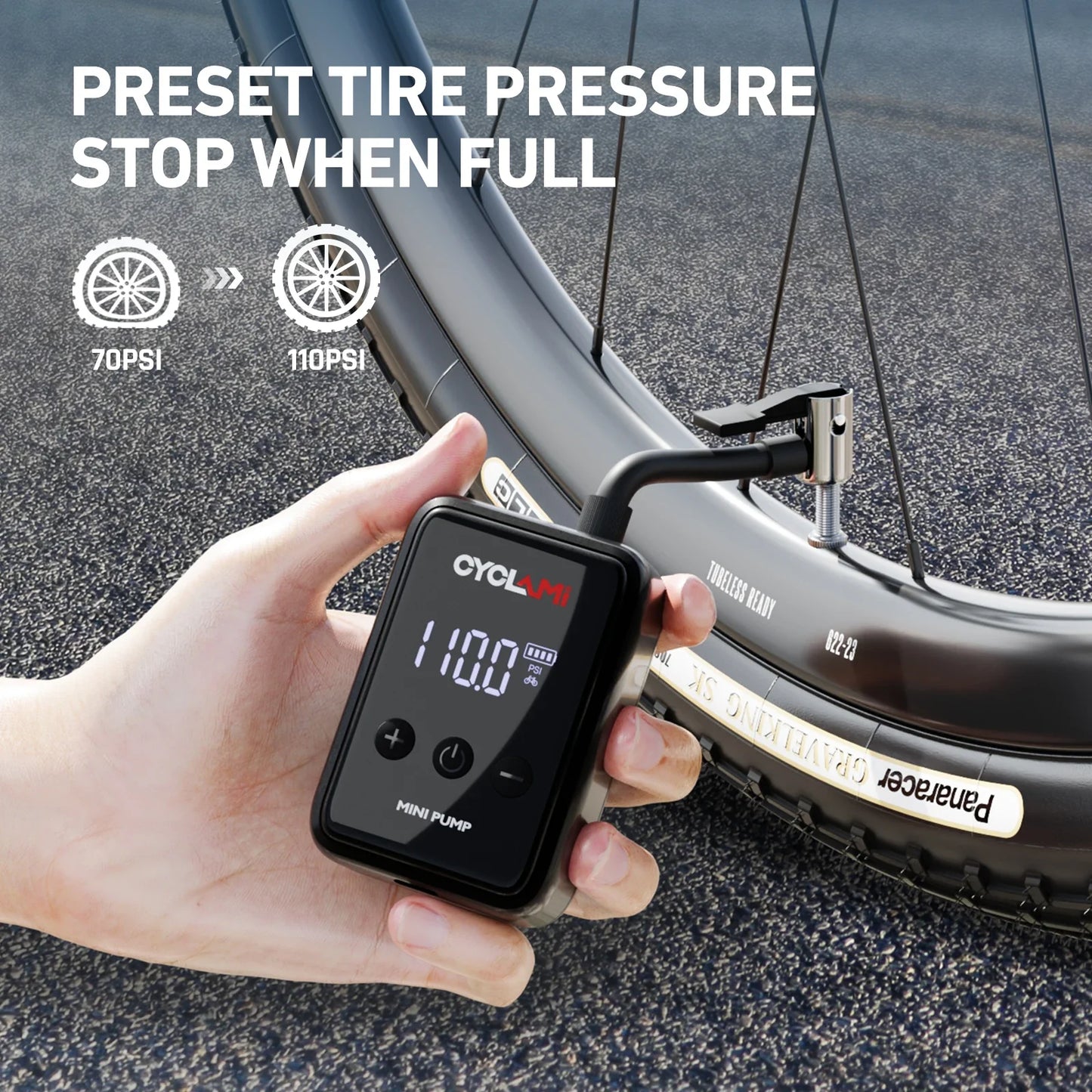 150 PSI (10.3 bar) Portable Mini Electric Tire Inflator – Rechargeable Pocket Air Pump for Bike Presta & Schrader Valves, Digital Display
