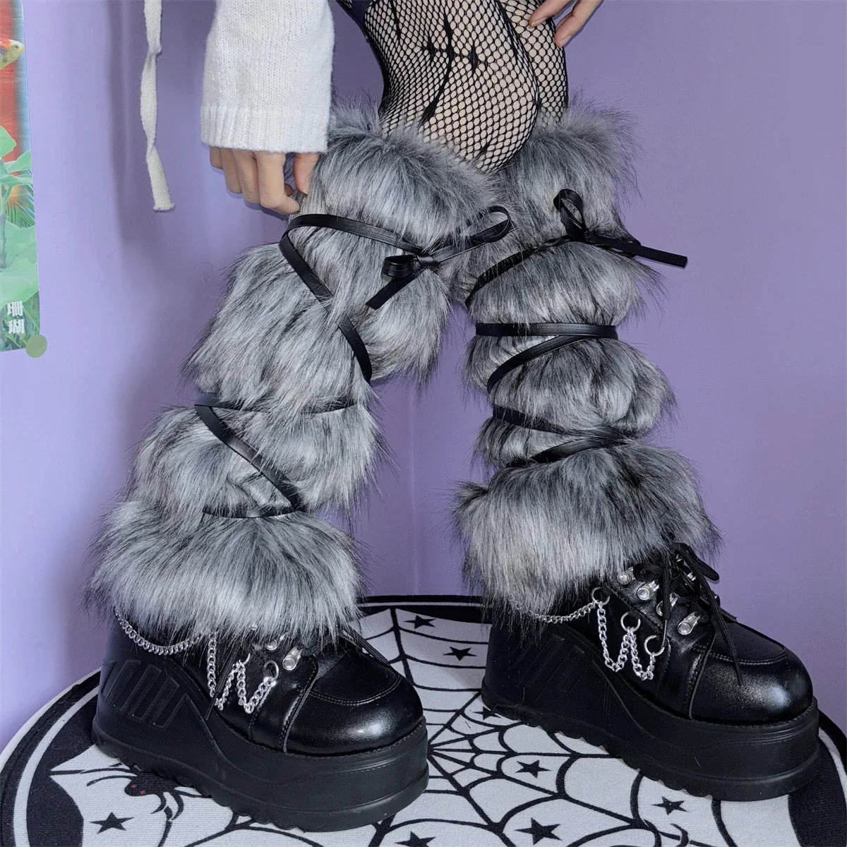 Faux Fur Leg Warmers – Furry Boot Cuffs for Women, Harajuku JK Lolita Cosplay, Winter Boot Socks, Available in 9.8"/11.8"/15.7" (25/30/40 cm)