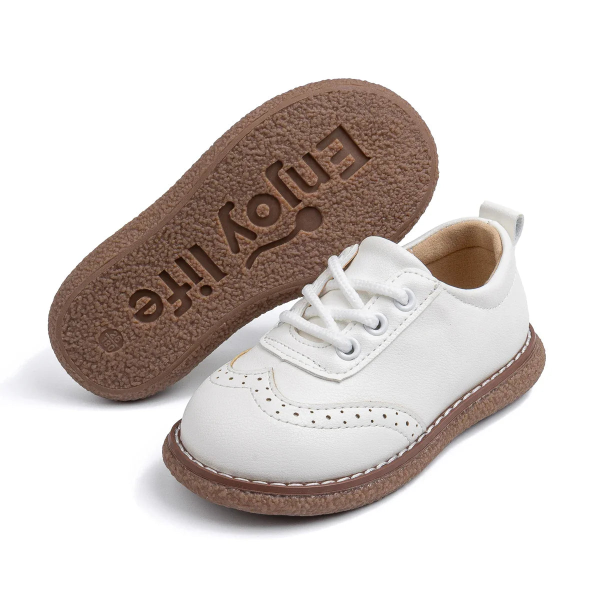 Kids Retro Leather Lace-Up Shoes – Breathable Anti-Slip Rubber Sole Flats (Ages 3–12)