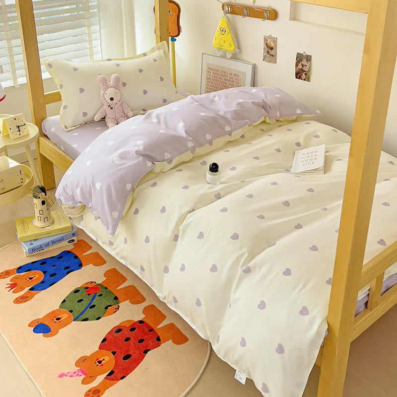 3-Piece Printed Quilt Set for Women – Japanese Korean Cartoon Bedding (1 Quilt + 2 Pillowcases)
