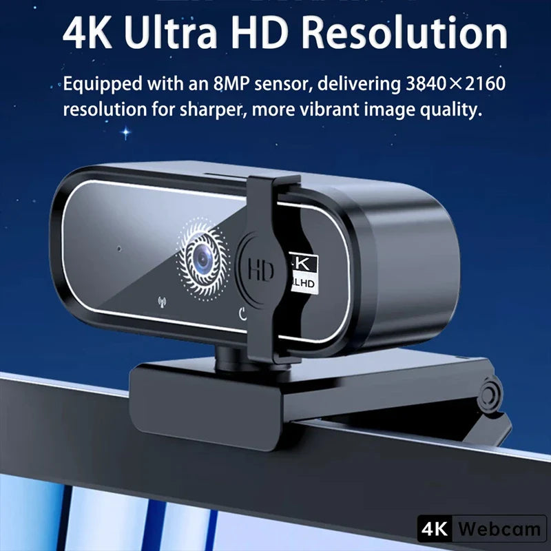 4K USB Webcam with Autofocus & Built-In Microphone — 2K/1080P Options, Privacy Cover, Plug-and-Play