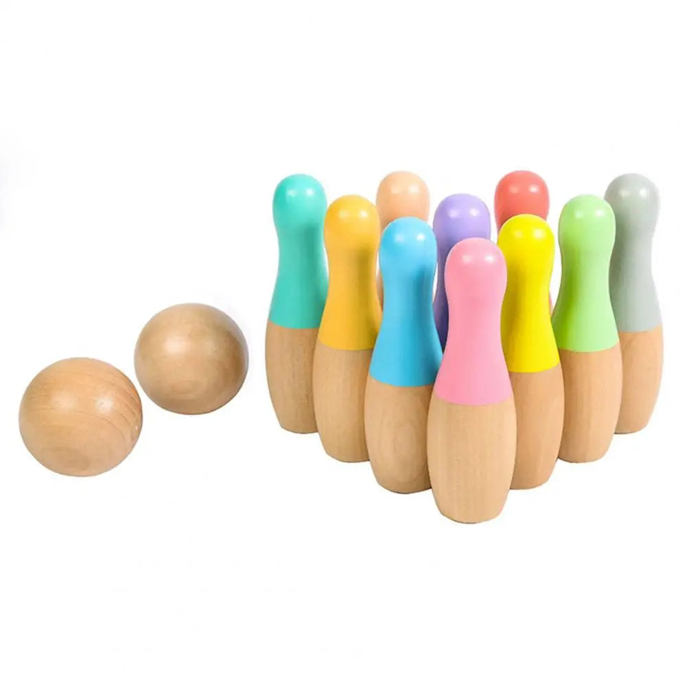Wooden Kids Bowling Set - Indoor & Outdoor Toddler Bowling Game, 10 Pins & 2 Balls