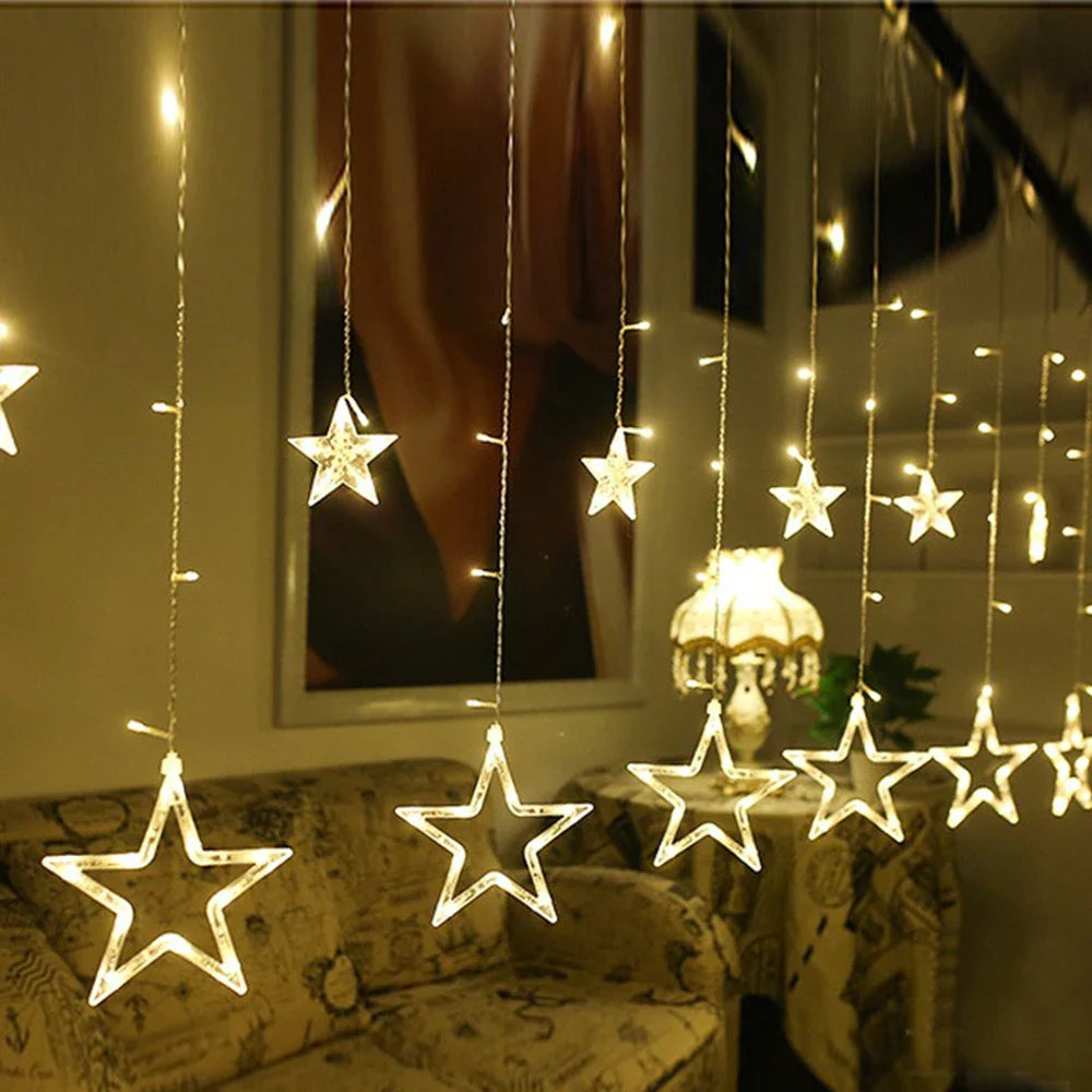 3.5M (11.5 ft) Star Curtain LED Fairy String Lights 138 LEDs for Christmas Home Bedroom Window Outdoor Party