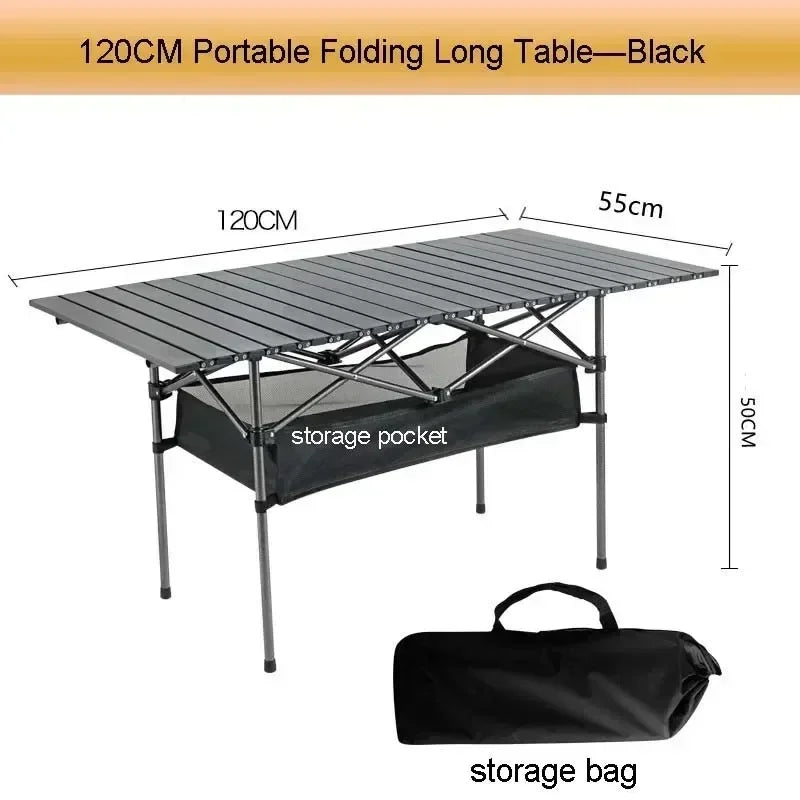 Portable Aluminum Alloy Folding Camping Table - Lightweight Roll-Up Picnic Table, Seats 6