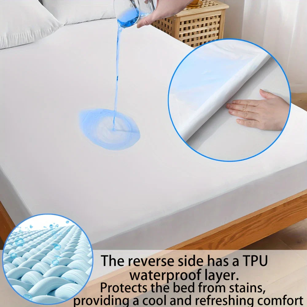 Cooling Fitted Sheet Waterproof Breathable Mattress Cover with 100% Cooling Nylon Top for Hot Sleepers