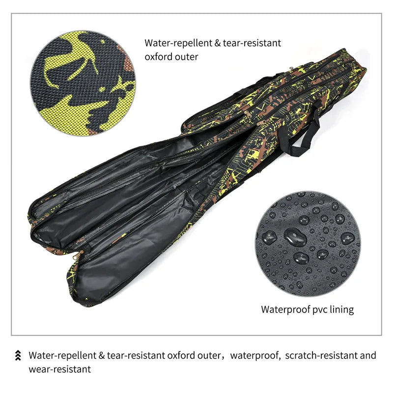 2-Layer Foldable Sea Fishing Bag 1.3m / 1.5m (4.3 ft / 4.9 ft) Double-Shoulder Rod Carrier & Outdoor Tackle Storage