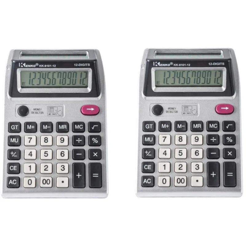 Double-Sided 12-Digit LCD Calculator with Anti-Slip Base & Money Detector Light for Office Accounting