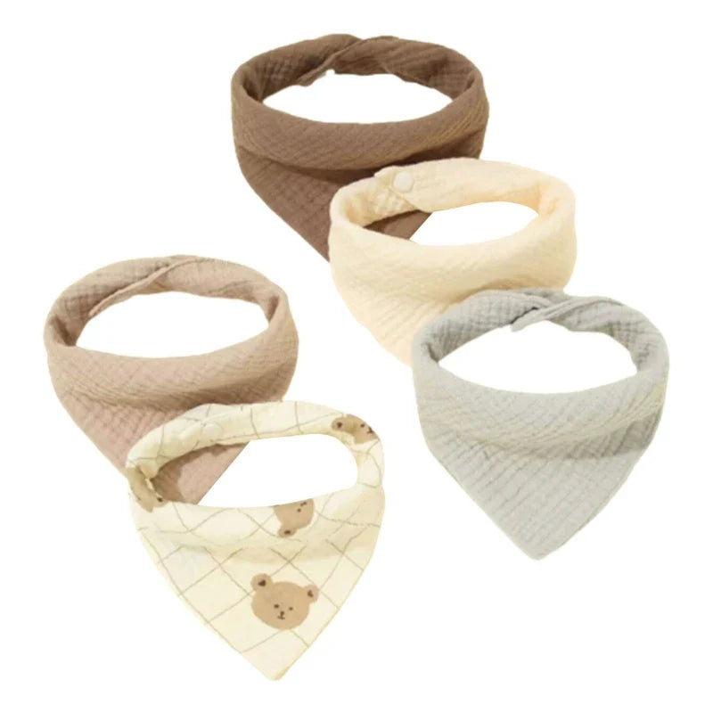 5-Pack Cotton Baby Drool Bibs Soft Absorbent Button Closure Unisex Newborn Infant Feeding Bibs
