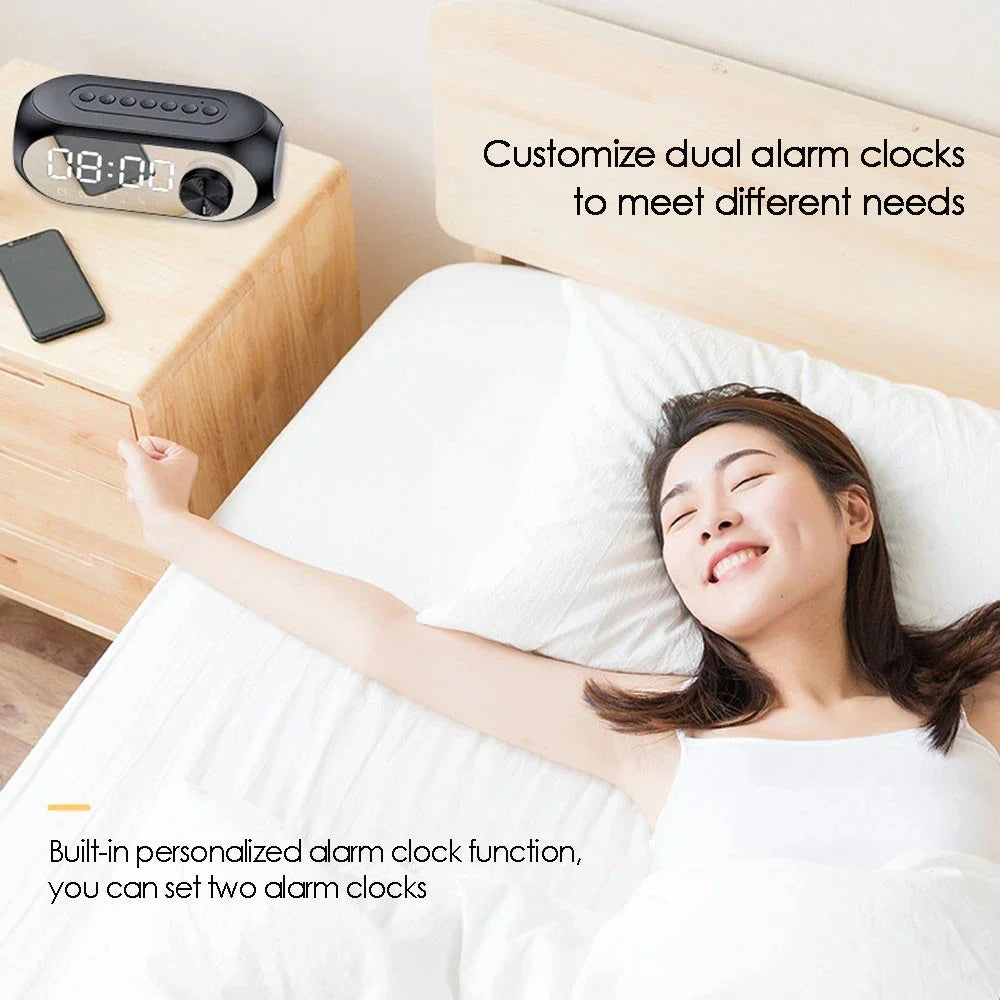 Portable Bluetooth Alarm Clock Speaker, FM Radio, TF Card & AUX, Mini Wireless Subwoofer Sound Box