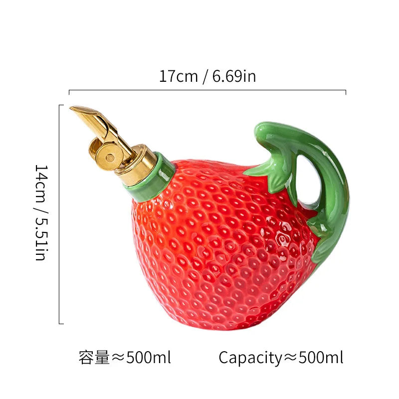 Ceramic Strawberry Oil & Vinegar Cruet - Fruit-Shaped Kitchen Seasoning Jar for Salt, Sugar, Soy Sauce