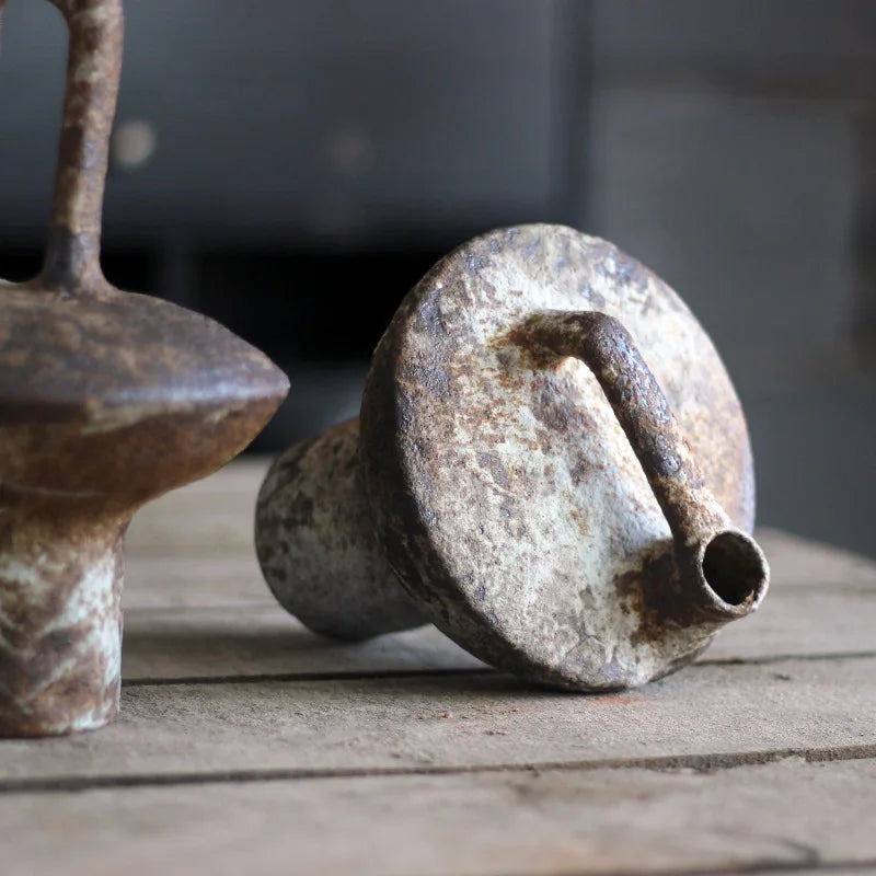 Handmade Ceramic Tabletop Vase - Rough Pottery Wabi-Sabi Vintage Farmhouse Vase for Dried Flowers & Flower Arrangements