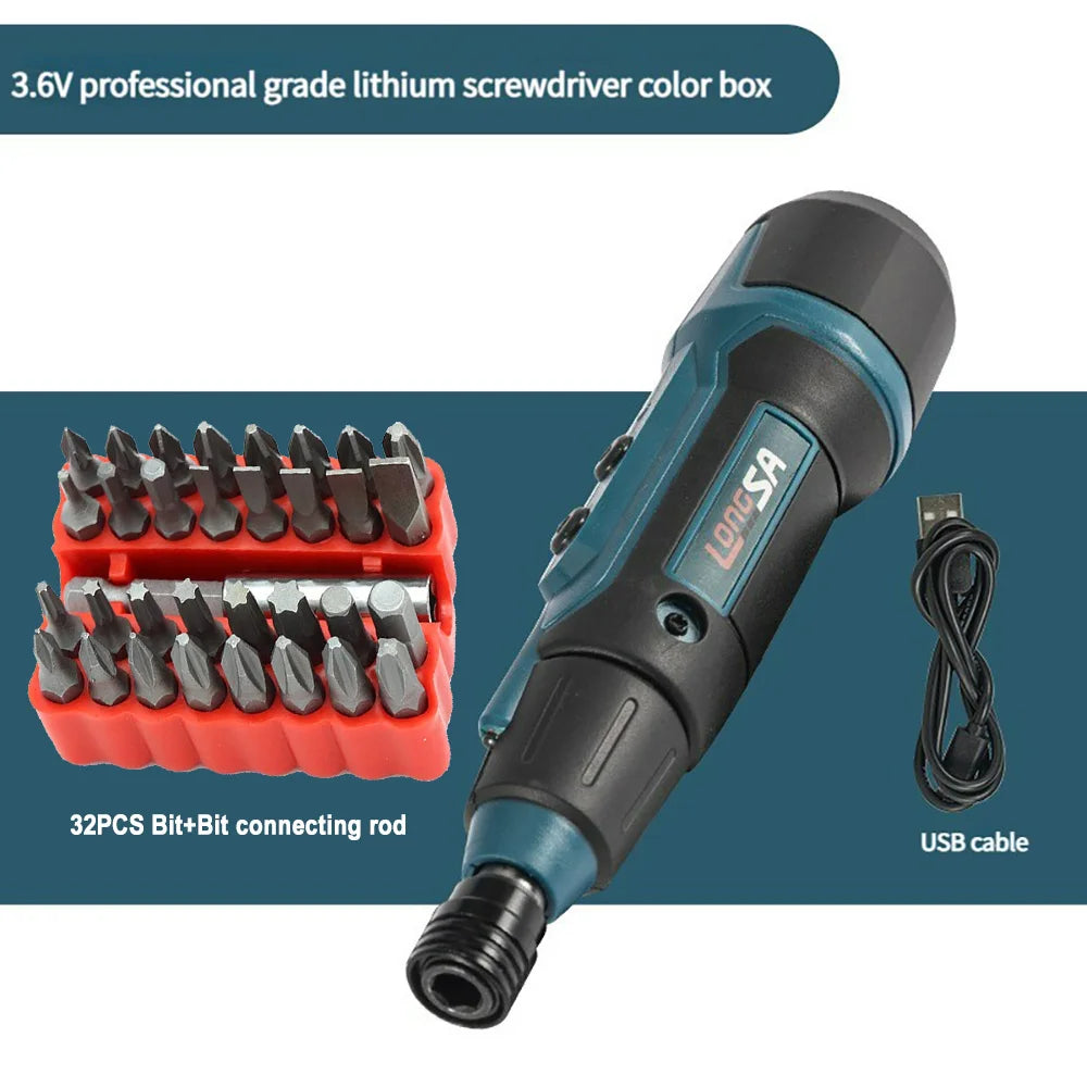 Cordless Electric Screwdriver Set 3.6V 2Nm 200 RPM Rechargeable Wireless Precision Drill for Home DIY